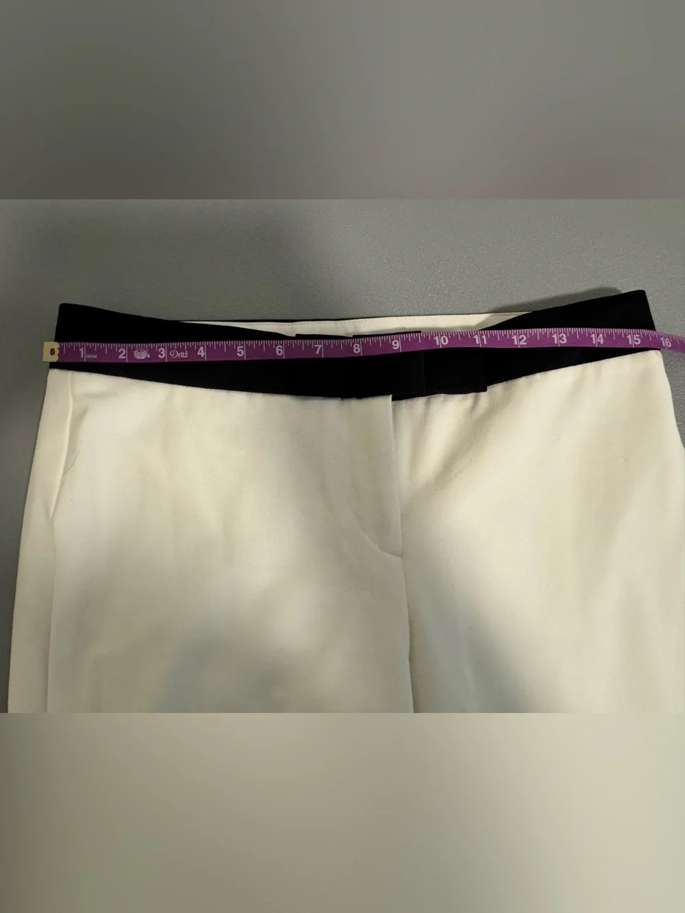 Ann Taylor Ivory Black Grosgrain Bow Waistband Trousers Pants Size 2